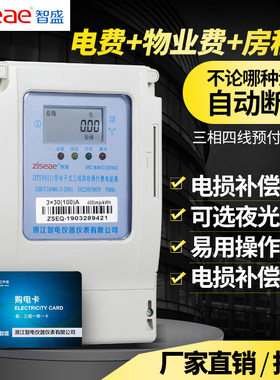 智盛电子式三相四线预付费电能表IC卡380v磁插卡式电度表充值电表