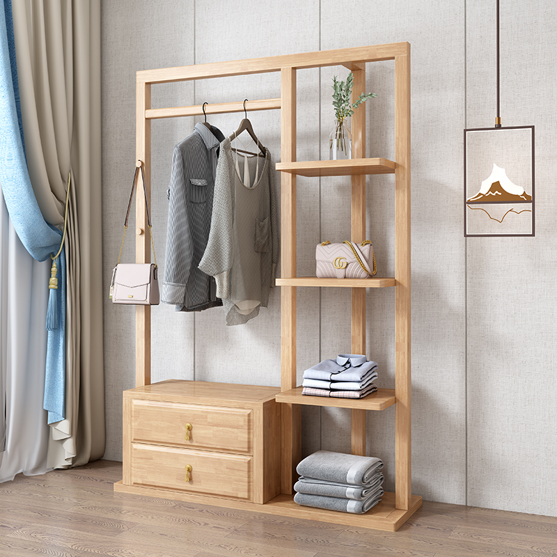 新中式实木挂衣架落地卧室衣服架多层置物架客厅进门多功能衣帽架