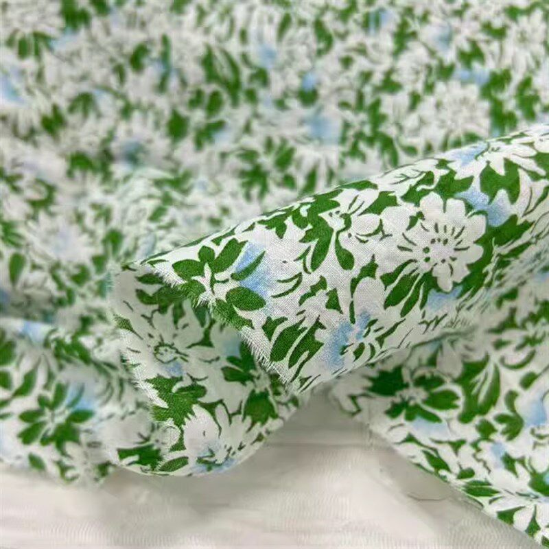 纯棉薄款 1.3米宽清新绿花小碎花柔软舒适垂顺凹凸泡泡设计师面料