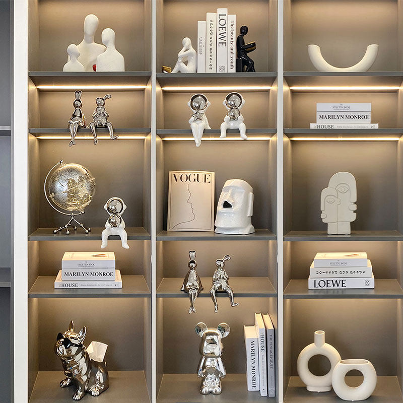 北欧电镀银色轻奢摆件家居饰品创意酒柜玄关电视柜设计艺术感摆设