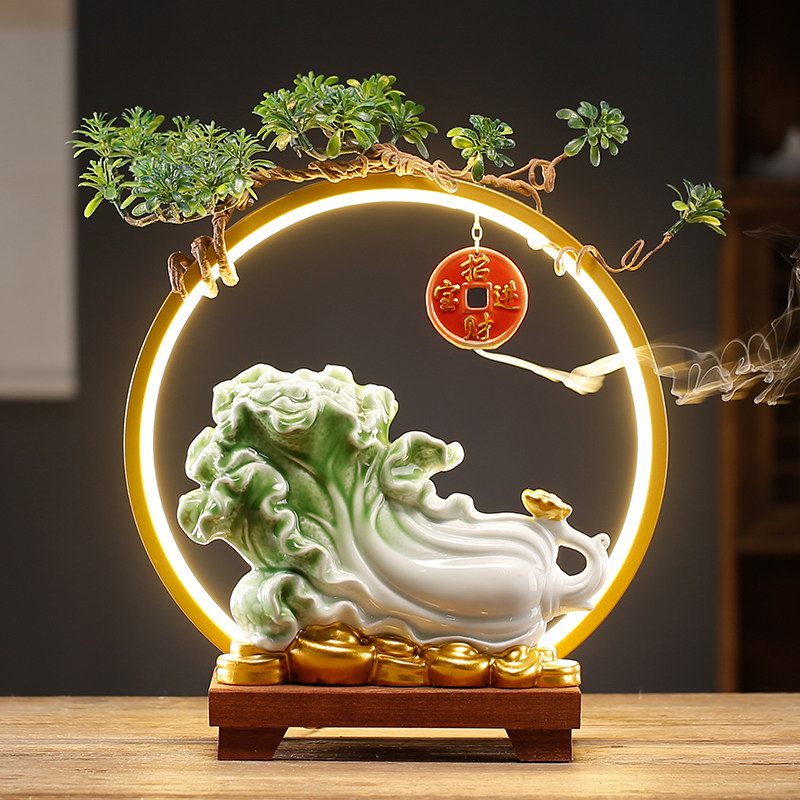 创意仿玉白菜陶瓷摆件百财如意工艺品招财客厅酒柜办公室桌面装饰