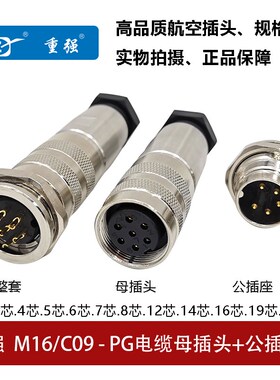 重强航空电缆插头公座C09/M16PG-2/3/4/5/6/7/8/12/14芯/16/19芯
