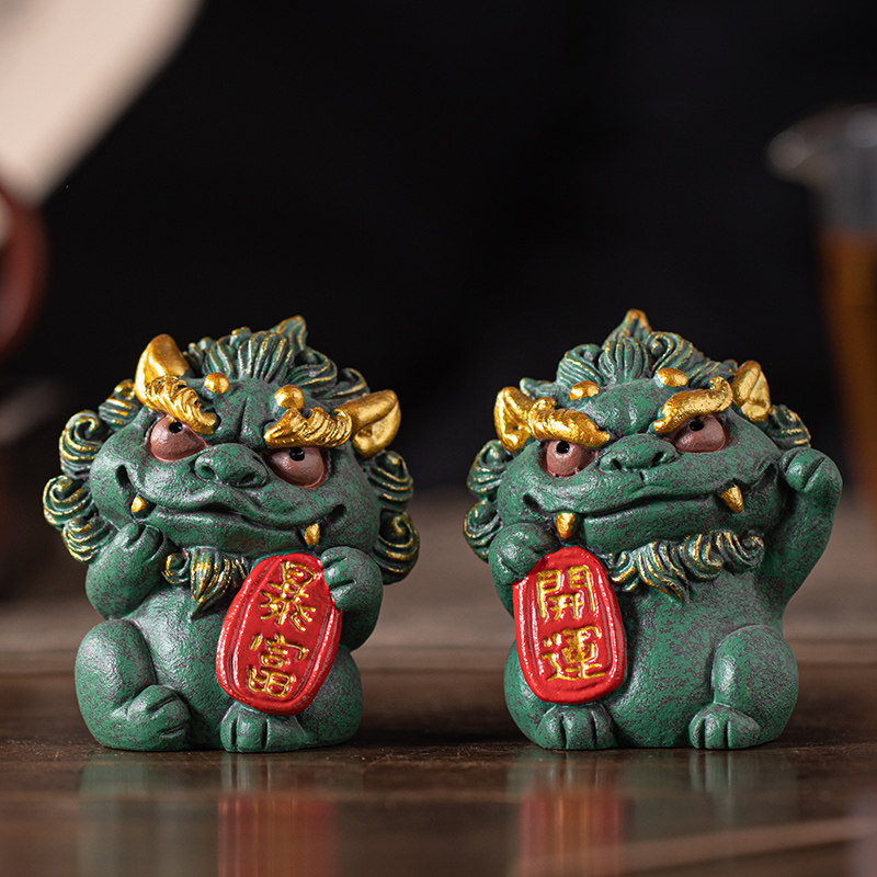 国潮瑞兽小貔貅寿桃摆件创意暴富开运风狮爷家居客厅办公桌面装饰