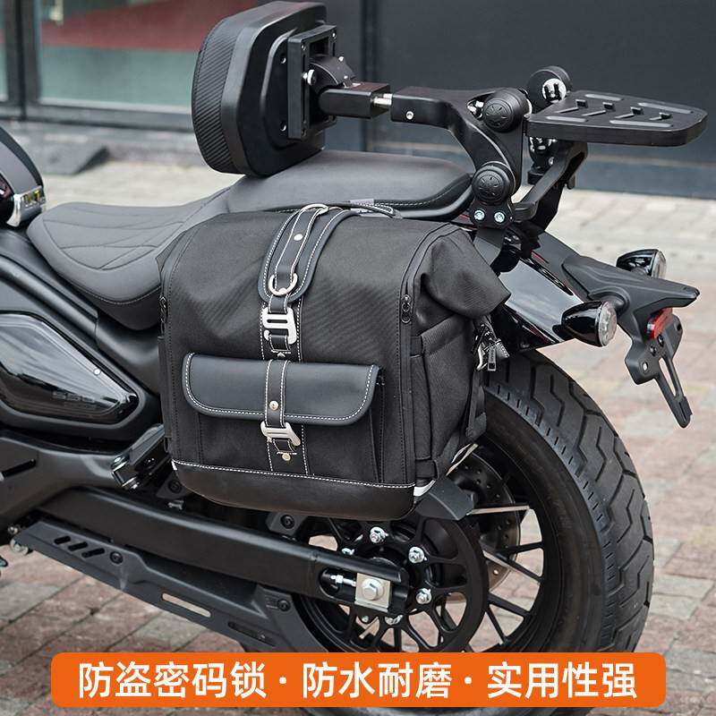 适用CLC550 CU625通用帆布边包摩托车复古侧挎包防水大容量改装