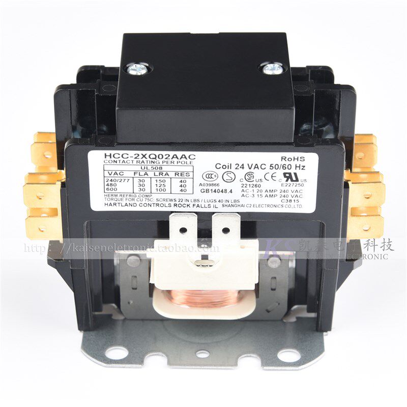 24V 30A HCC-2XQ02AAC UL CSA CUL 工业风扇筒扇用双极交流接触器
