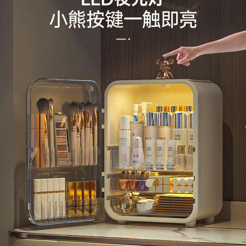 量化妆品收纳盒带镜子桌面防尘大容护肤品纳收箱化tKf0Q8bh妆台一