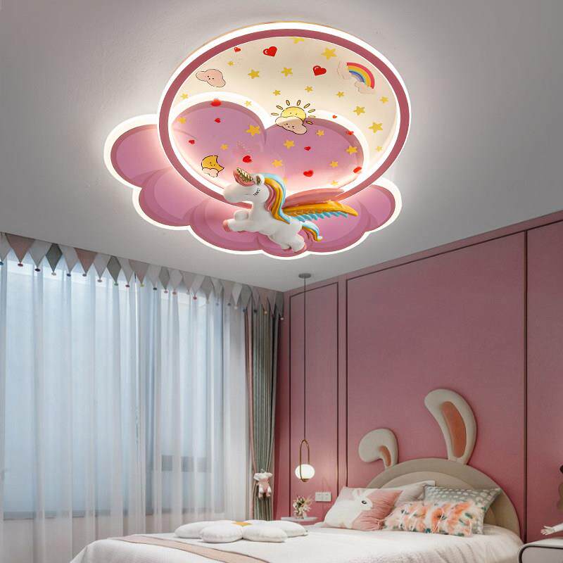 现灯代简约儿童房吸顶灯女孩卧室间灯可爱卡饰通独角兽XDLEDC72具
