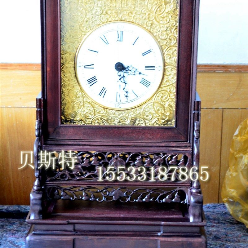 苏钟 纯铜机芯 机械报时本钟 仿红木南I京钟 古典中式插屏钟 仿古