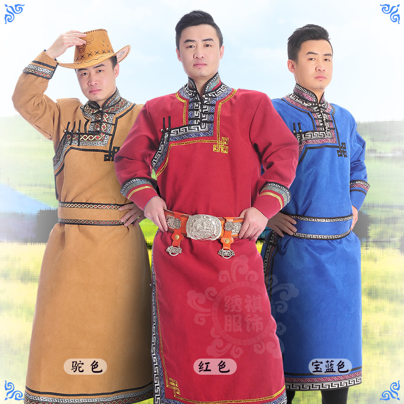 新款蒙古族舞g蹈袍 少数民族舞台服装 蒙古族生活装 男士蒙古袍