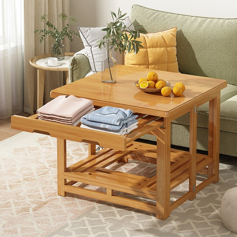 家用烤火桌楠竹桌子正方形冬季2024新款炕桌免安装可折叠双层烤火