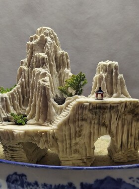 天然吴定石吸水石假山菖蒲桌面摆件意境景观山水盆景绿植一物一拍