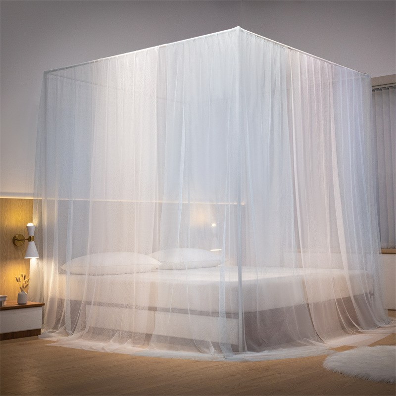 2024新款落地蚊帐奶油风遮光床幔加厚螺纹支架公主风韩式双层纱