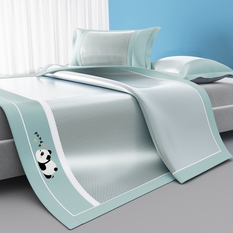 新款纯色凉感熊猫冰丝席学生宿舍单人床冰丝凉席床垫三件套可机洗