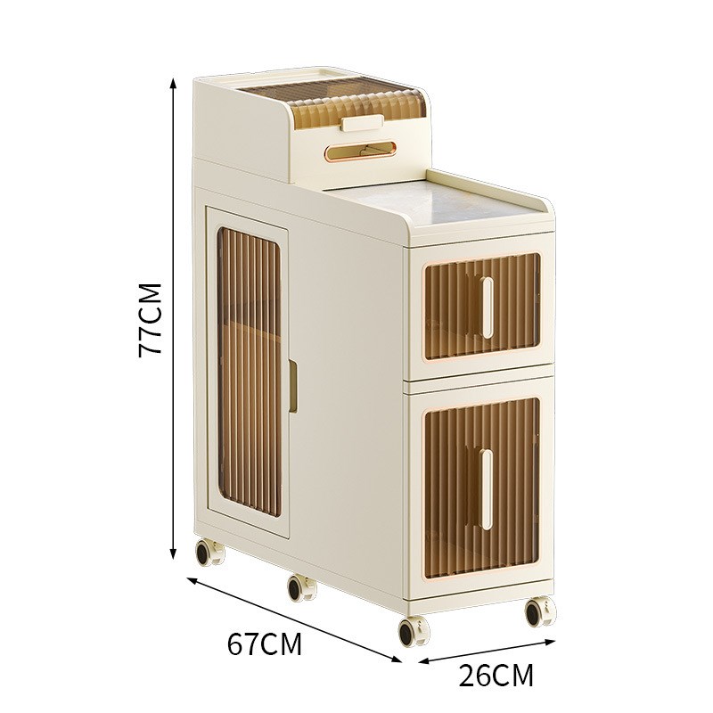 沙发边柜抽屉式多功能多开门夹缝柜客厅移动小推车岩板台面置物架