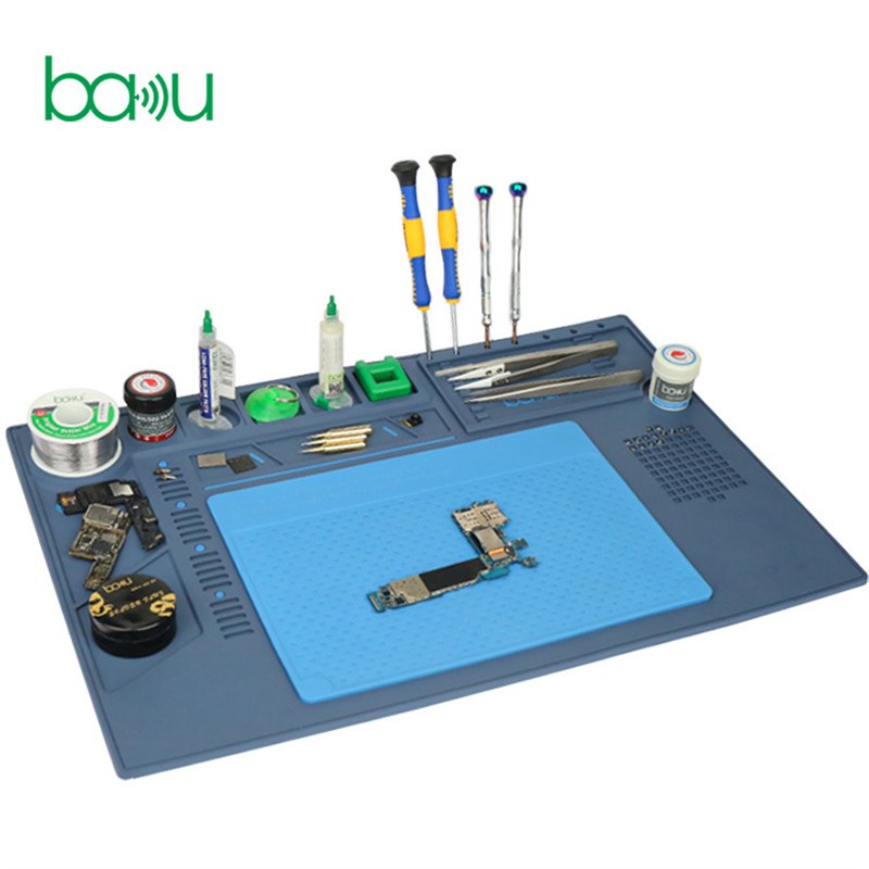 巴酷BA-695电脑手机维修台垫耐热垫TPR+硅胶2合1办公桌工作垫出口