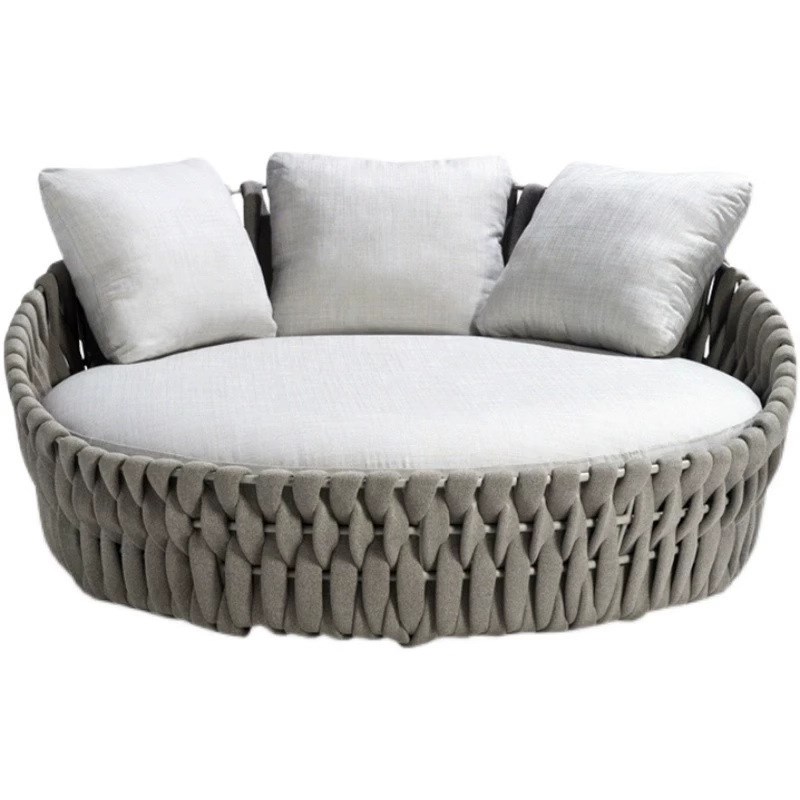 户外休闲躺床别墅泳池阳台庭院大圆床民宿防水防晒藤编躺椅床组合