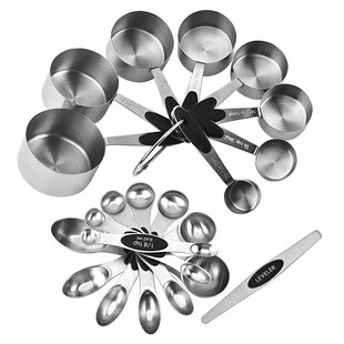 现货烘焙工具16件套不锈钢黑色硅胶手垫量杯量匙套装带刻度量具