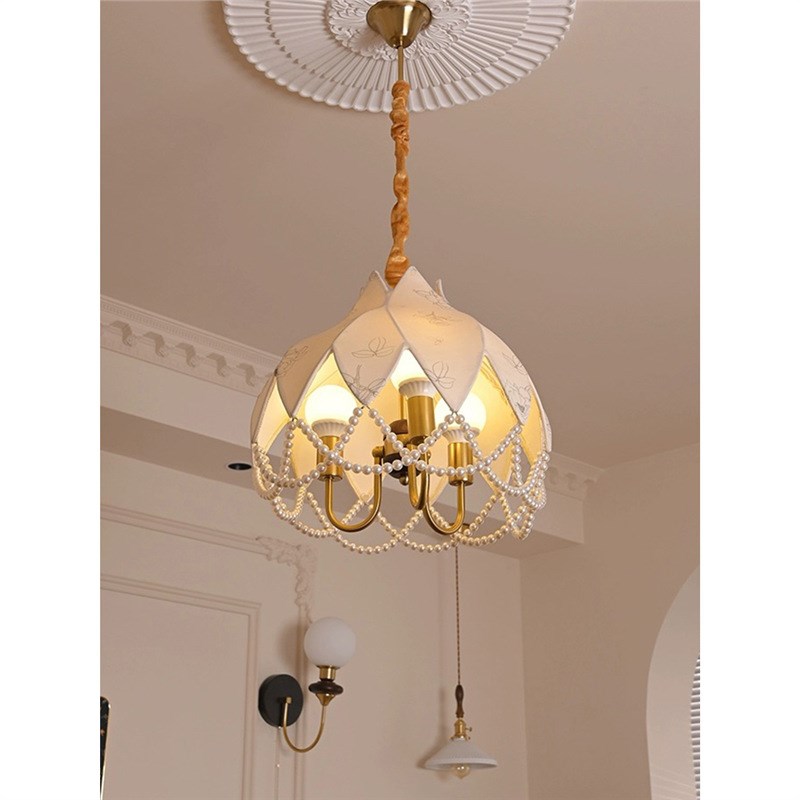法式中古餐厅印花布艺吊灯复古南洋美式珍珠温馨浪漫卧室衣帽间灯