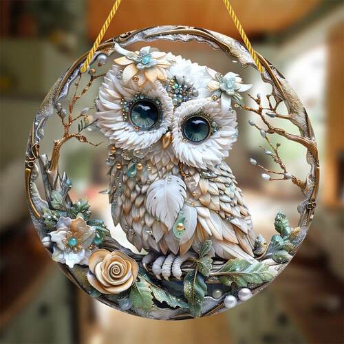 Whimsical Round Wall Art 1pc Charming Owl Sun Catcher跨境