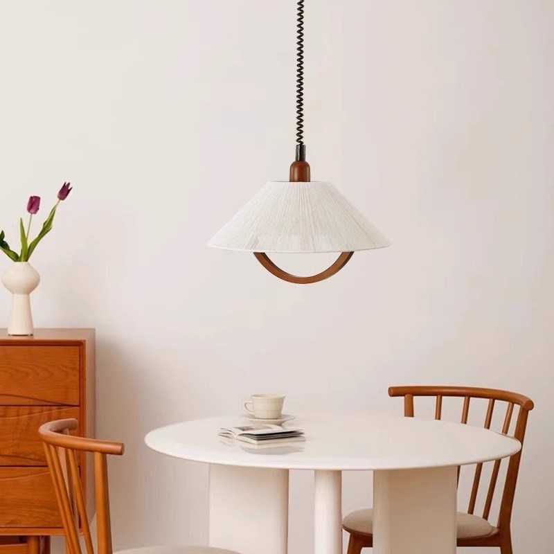 中古棉麻伸缩吊灯美式日式复古餐厅书房吧台民宿布艺氛围灯貝