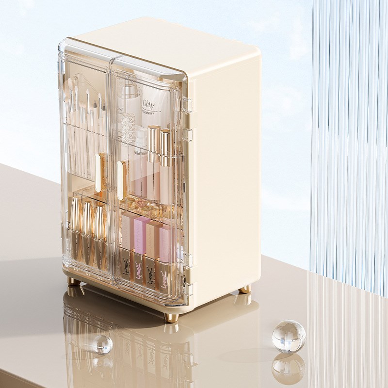 收纳盒收纳盒桌面防尘护肤品置物架梳妆台双开门置物大容量化妆柜
