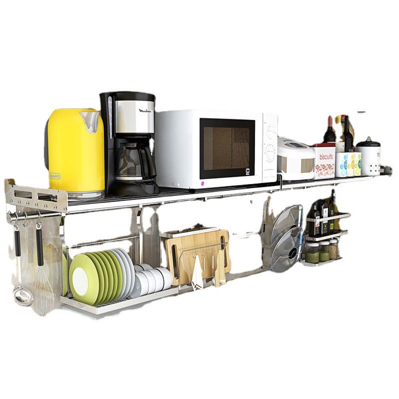 厨房墙面置物架微波炉壁挂式墙上烤箱单层收纳储物架304不锈钢