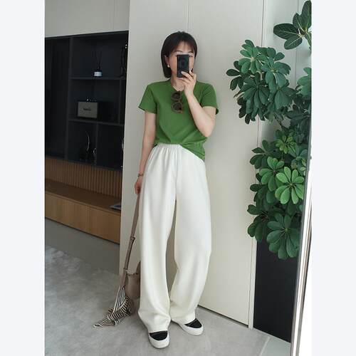 25176安娜恳向上的生命力恳珠匹马纯色基础圆领弹力恤珍棉女夏百