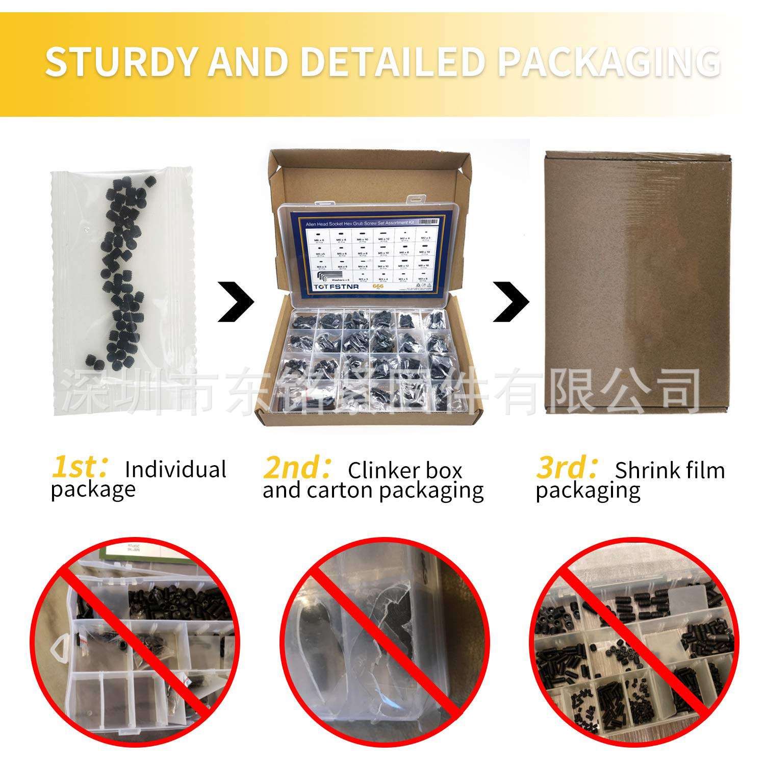 666pcs 紧定螺丝套装尖平端凹凸端内六角顶丝盒装机米无头螺丝钉