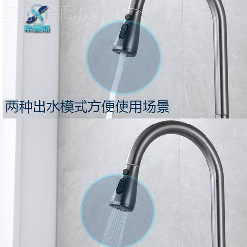 XMS-5084希曼斯枪灰色厨房抽水龙头菜盆水热龙头轻拉奢大水槽360