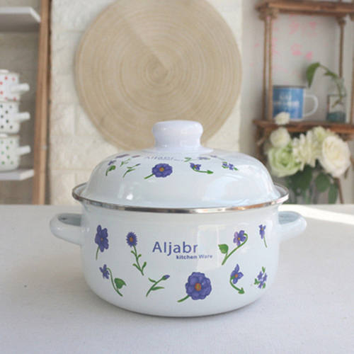 搪瓷盆食品级家用厨房加厚带盖老式双耳猪油搪瓷罐小号泡面碗汤锅