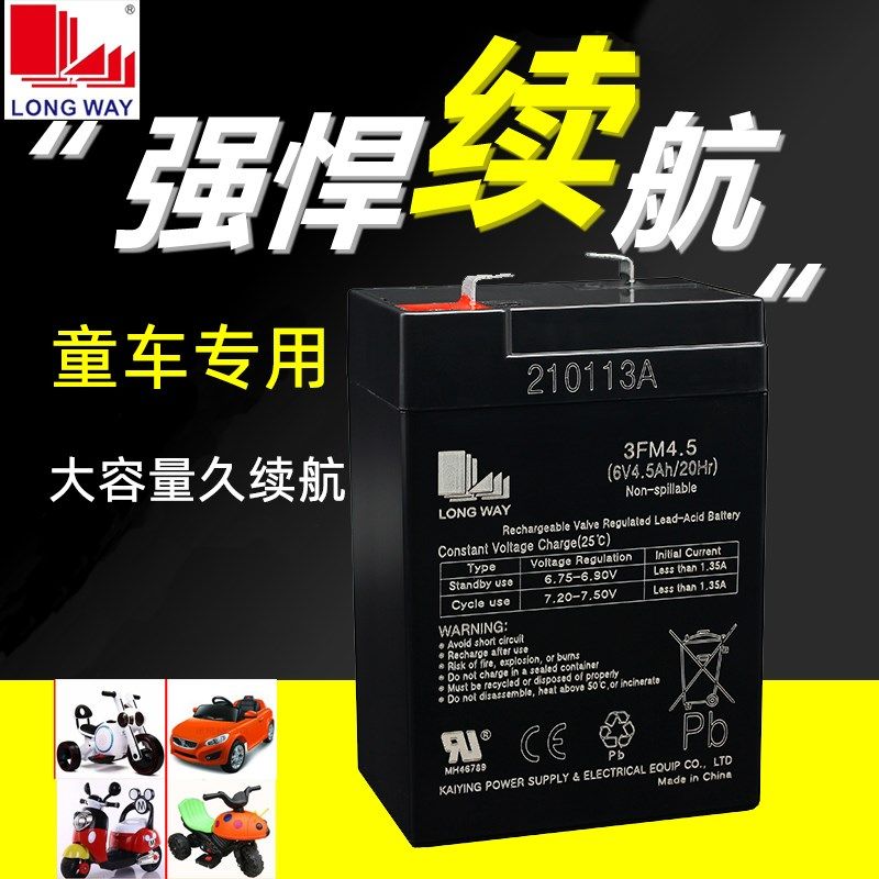 LONGWAY龙威6V4.5AH12V24V儿童电动车摩托车铅酸蓄电池通用3FM4.5