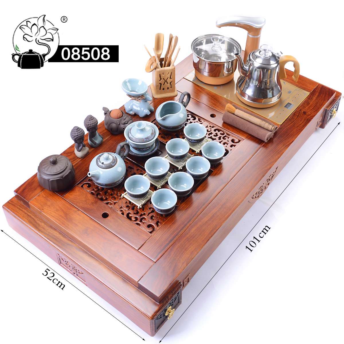 085花梨黑檀实木茶盘耐热玻璃茶具茶紫砂套装茶台全自动电磁炉