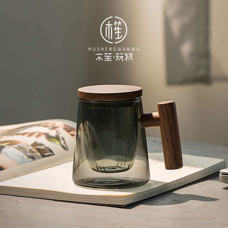 木笙玩物创意高硼硅玻璃男士简约茶水分离泡茶杯子带盖办公室个性