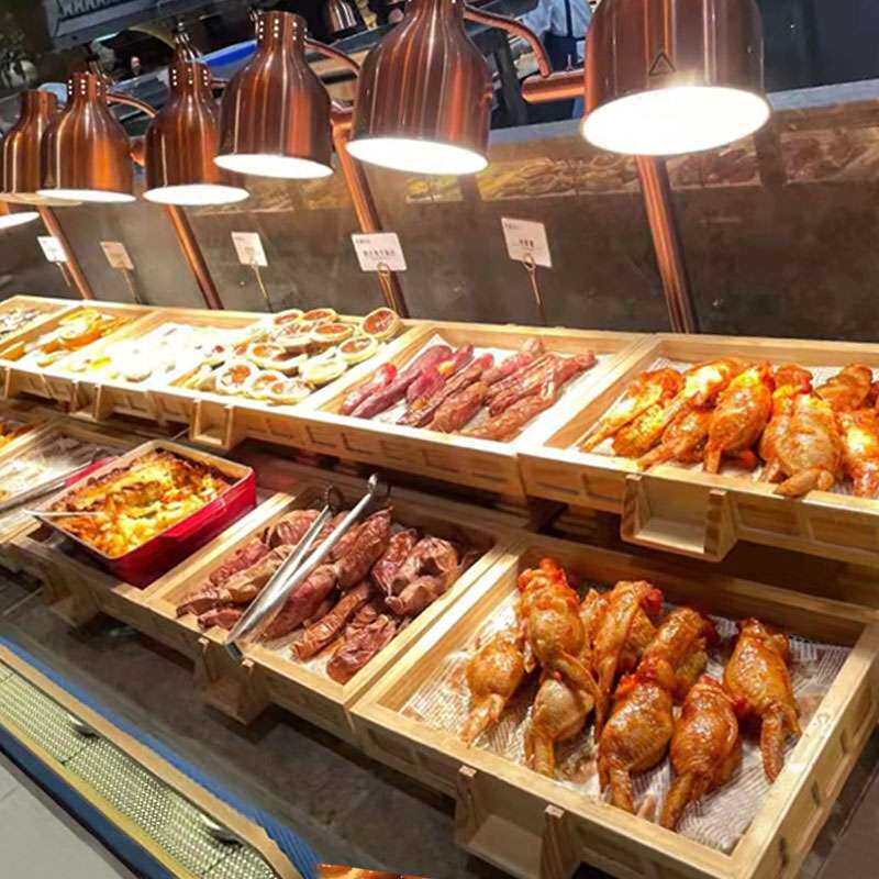 酒店商用自助餐炸品台展示架四脚木托餐厅明档摆盘装饰点心架