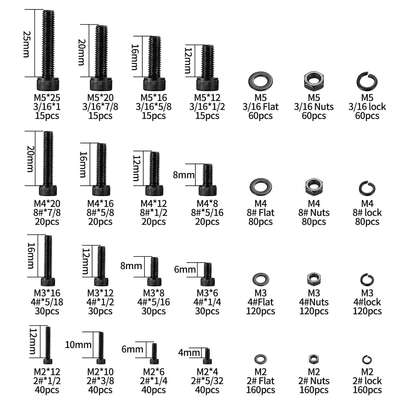 跨境1680pcs发黑高强度内六角螺钉套装杯头内六角螺丝配螺母盒装