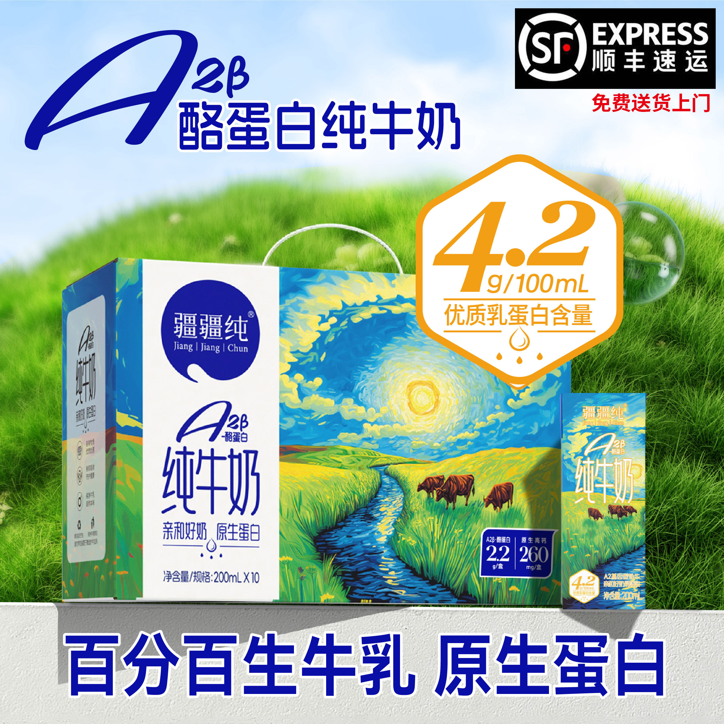 疆疆纯A2β-酪蛋白全脂优质乳蛋白4.2g纯牛奶 小孩儿童营养早餐奶