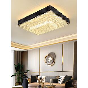 长方形轻奢水晶灯客厅餐厅卧室灯简约大气黑色框网红灯饰灯具 新款