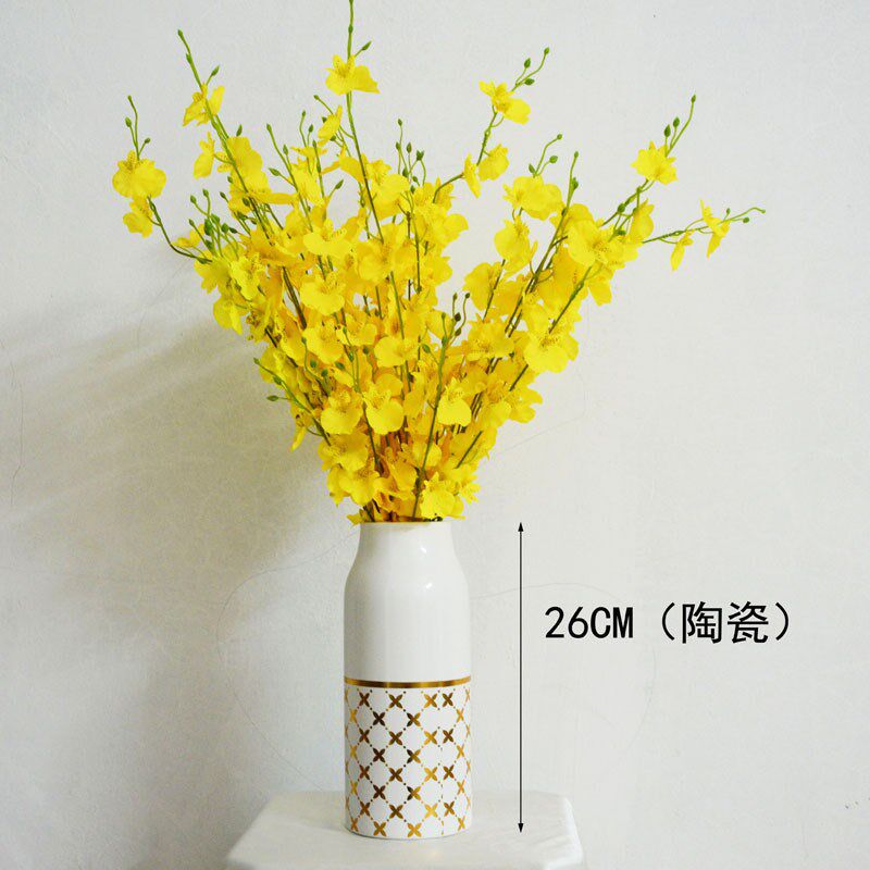 摆设高品质仿真摆件大落地花插花兰花餐桌装饰假干花客厅跳舞黄色