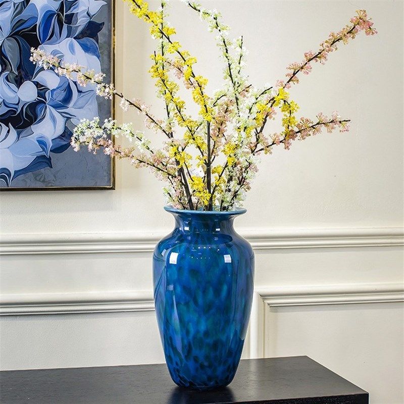 孔雀蓝琉璃厚实玻璃花瓶摆件客厅插花客厅玄关样板间售楼部花器