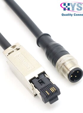 M12航空连接器 D型直公头4芯成型带线CAT5E 26AWGTPE绿色网线