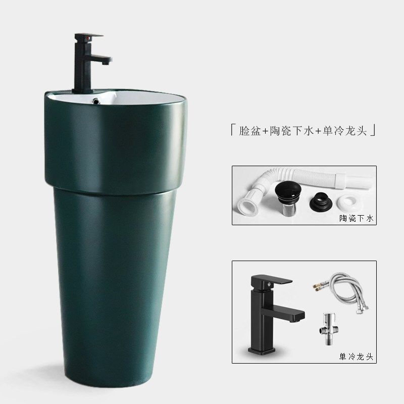 W6简约陶瓷立柱盆小户型卫生间立式洗脸盘落地式一体洗手池阳台圆