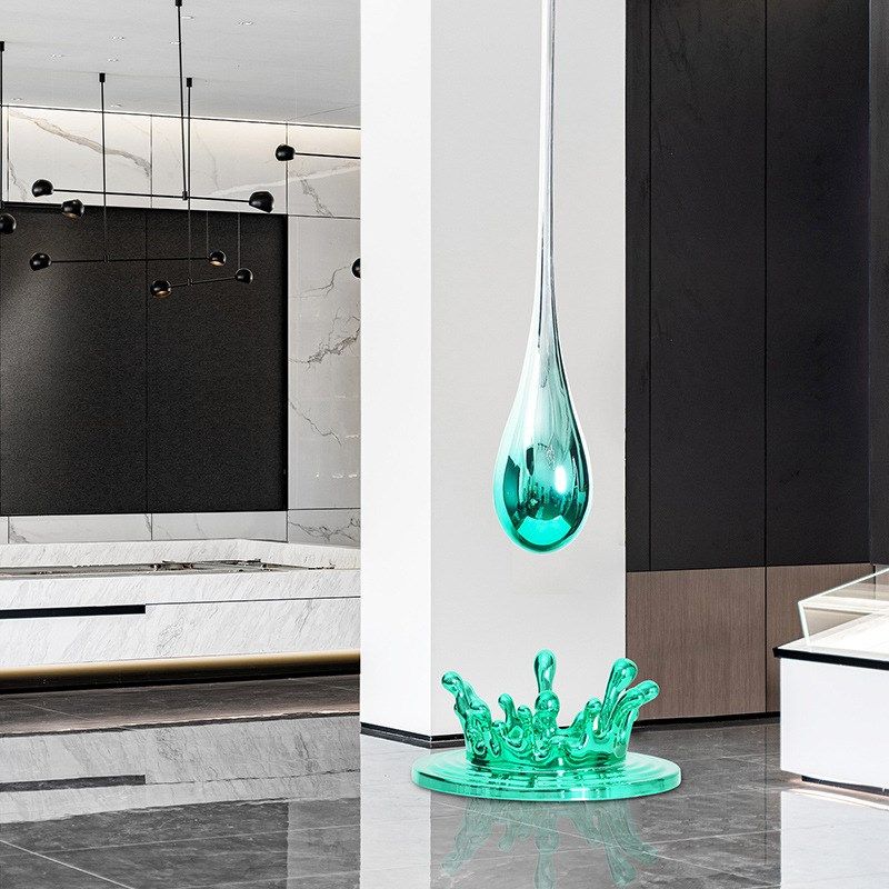 酒店售楼处展厅大堂吊装水滴雕塑轻奢电镀挂饰商业街玄关悬挂装置