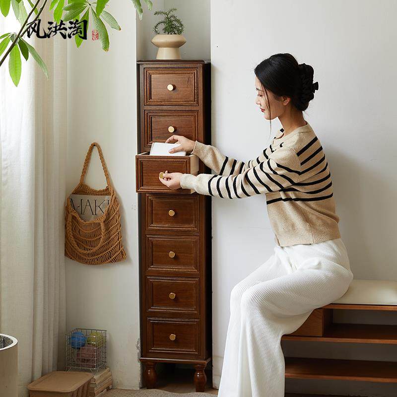 胡桃实木夹缝柜床头柜卧室衣橱柜床边柜迷你超窄小型收纳柜子