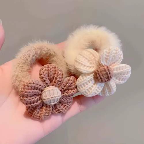 秋冬可爱毛绒花朵小皮圈发圈