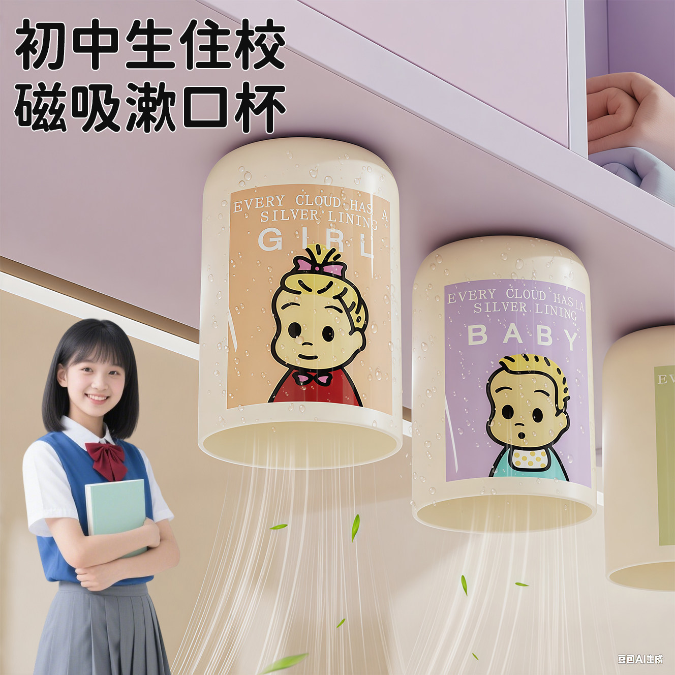 2025新品多巴胺牙刷置物架磁吸漱口杯壁挂免打孔电动牙刷牙膏收纳