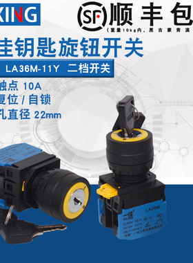 一佳钥匙开关电源锁2档自锁自复按钮启动开关LA36M-11Y/20Y/21/22