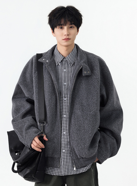 追素TS秋冬季2025新款男生美式重磅毛呢休闲夹克男士宽松立领外套