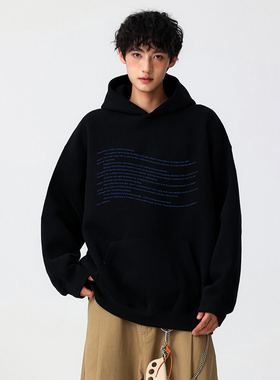 追素TS秋季2025新款男生美式重磅休闲套头卫衣男士宽松情侣外套潮