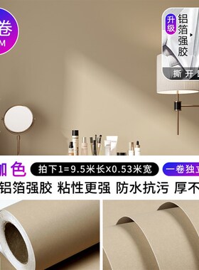 奶咖色卧室客厅墙纸自粘家用自贴2024新款网红壁纸奶油风防水抗污