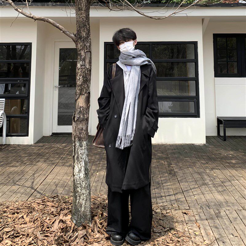 TEN EMPTY秋冬长款韩系氛z围黑色大衣男女无性别宽松慵懒长袖大衣